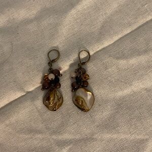 Stone and Glass Bead Wire Earrings, 2” Length